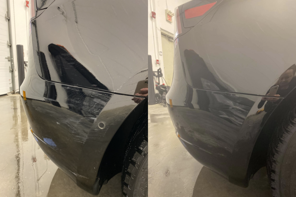 paint damage on black car bumper